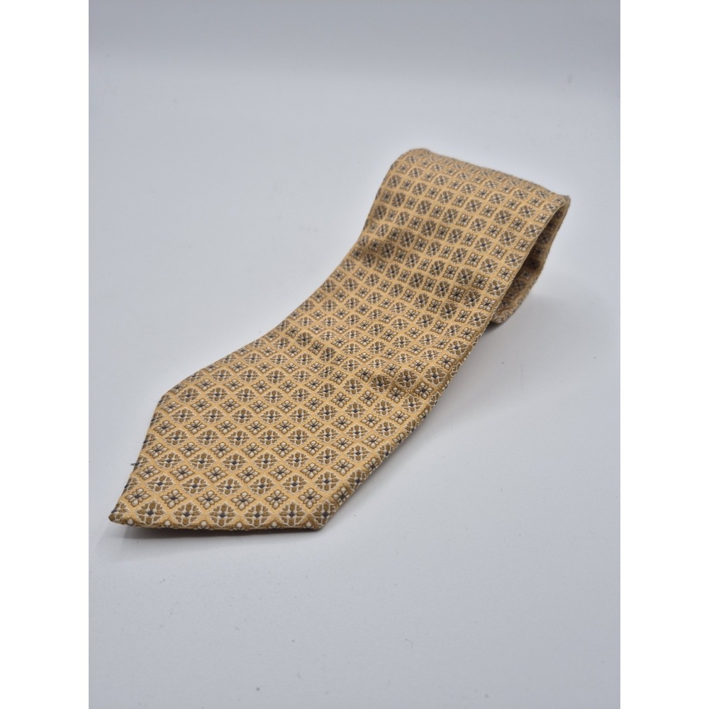 CANALI Men's Luxury Tie 100% Silk Made‎ in Italy Gold Geometric Necktie